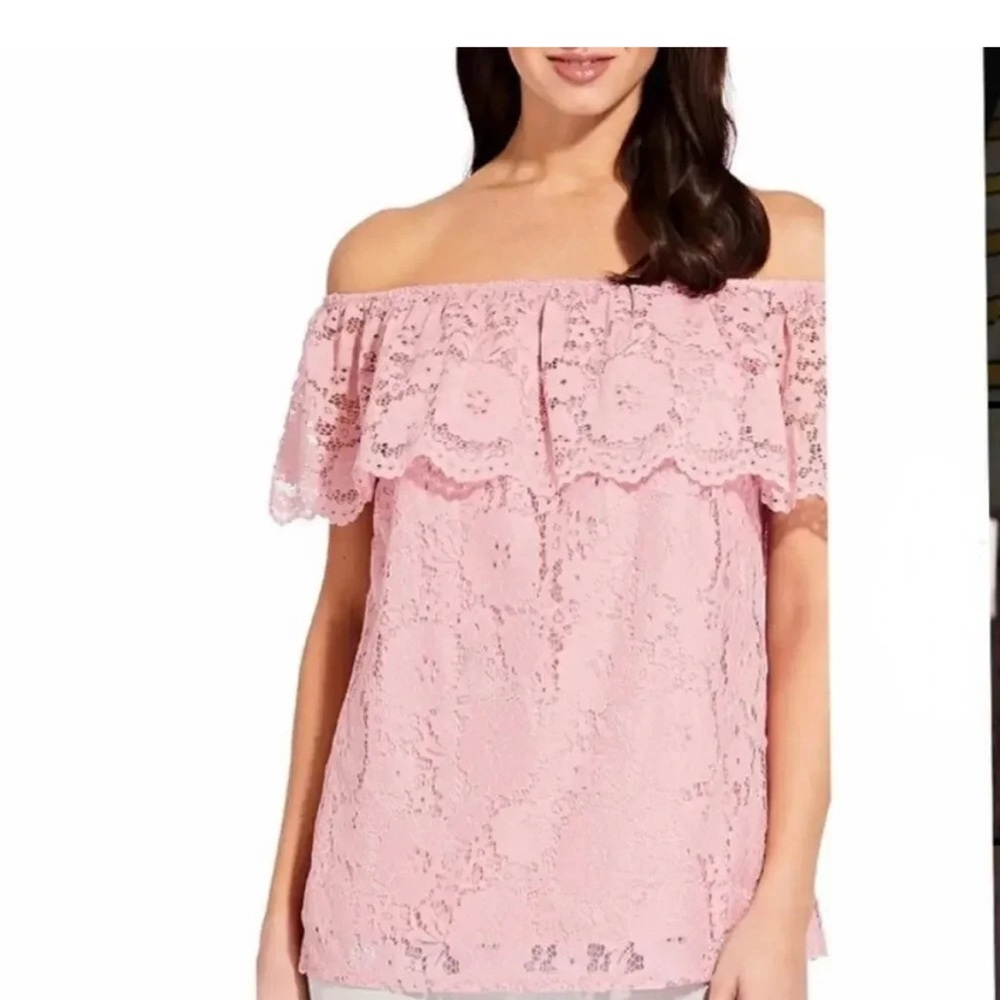 Adrianna Papell Blush Lace Off-Shoulder Blouse